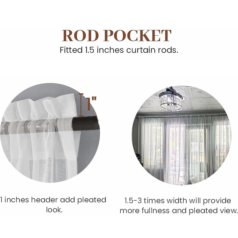 Dreaming Casa Solid Sheer Curtains Draperies White Rod Pocket 2 Panels 72" W x 102" L - Image 2